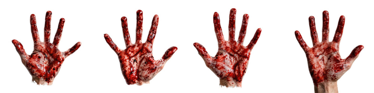 Set of bloody hands in various poses on a black backdrop