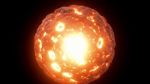 Cracked Molten Lava Planet Surface with Glowing Magma Veins, Realistic 3D Animation of Volcanic Sphere or Cooling Star for Documentary and Space Projects
