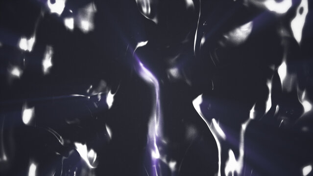 Bright, glowing white and purple patterns move across a dark, undulating background, creating a fluid and mysterious visual.