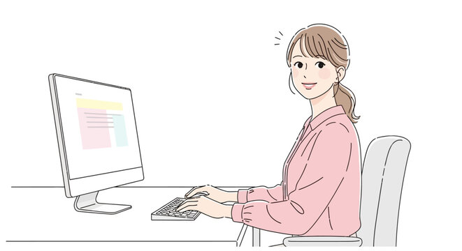 Woman sitting at desk working computer.
