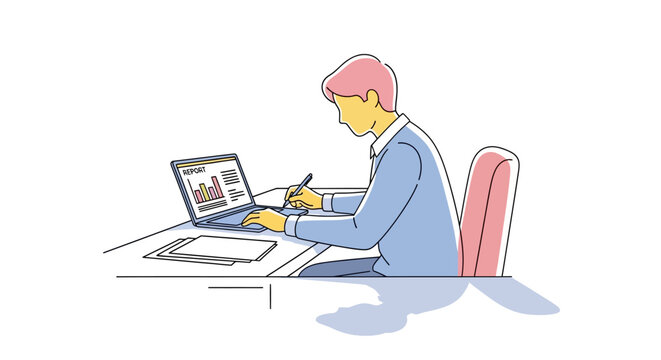 Businessman working on laptop computer.