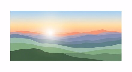 Obraz premium Sunrise over rolling green hills landscape.