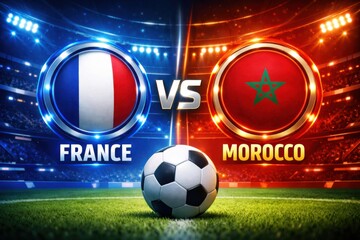 Fototapeta premium France vs Morocco soccer match stadium graphic with ball