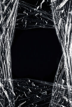 Transparent Crinkled Cling Film Scan Overlay Texture Effect on Dark Black Background