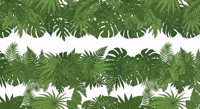 Tropical green leaves on white background.