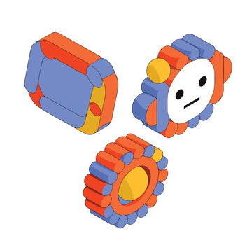Isometric Abstract 3D Geometric Shapes with Character Face Vector.