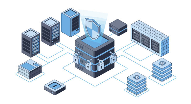 Secured server infrastructure with data protection and network security.