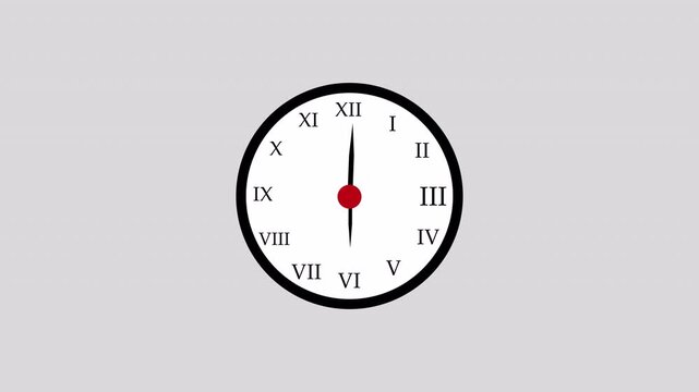 Minimalist Analog Clock animation with roman numerals on  transparent background . Moving 12 hour roman clock animation loop. Fast time analog clock with roman numerals 4k animation with Alpha channel