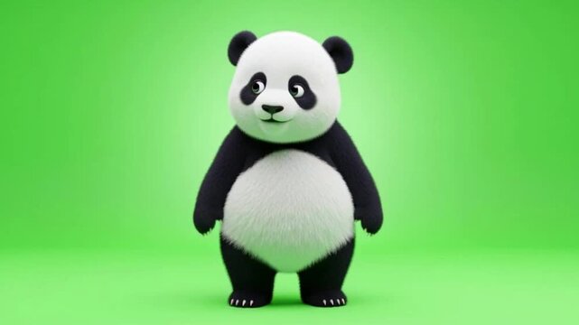 Cute Baby Panda Belly Wiggle Dance on Green Screen with Realistic Fur Detail and Big Glassy Eyes
