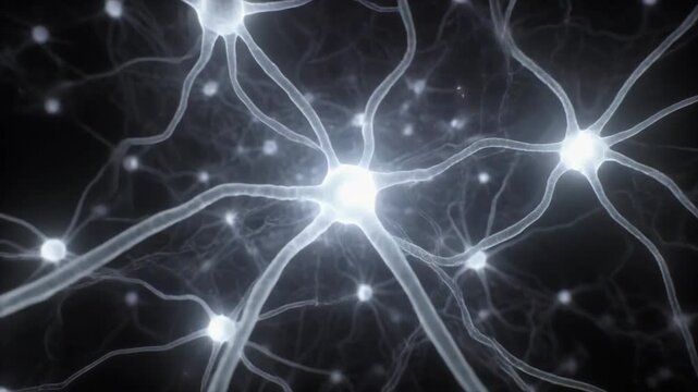 Neural network activity visualizing complex thought processes and information transfer within the brain's intricate biological and digital systems.
