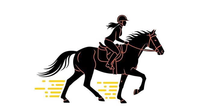 A woman rides a horse with a computer generated effect