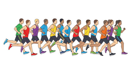 Obraz premium Group of diverse runners in colorful sportswear jogging together