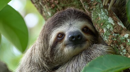 Obraz premium A sloth resting on a tree branch, a tropical animal 