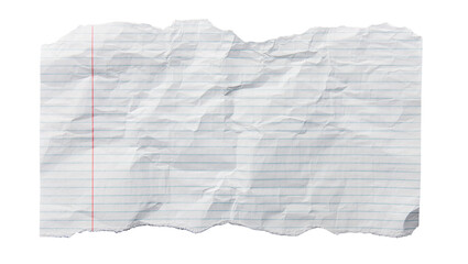 Isolated crumpled ripped notebook paper with blue lines and a red margin, blank textured sheet © Sorin