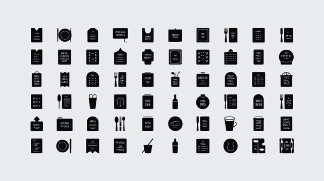 Set of 64 Black Restaurant and Bar Menu Icons Vector