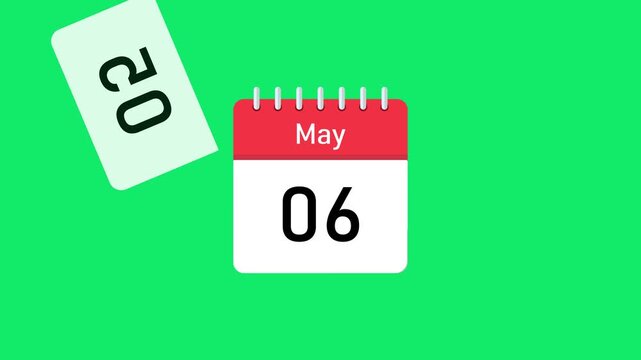may calendar flip animation with realistic page turning and smooth daily timeline progression. 4k may month timeline animation with dynamic calendar transitions and day by day flow.