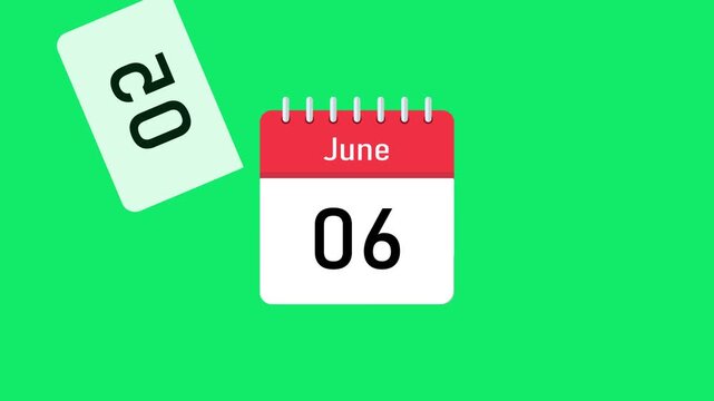 cinematic june date timeline animation with realistic calendar page turning and motion graphics flow. june flip calendar animation with smooth page transitions and day by day progression from 1 to 30.