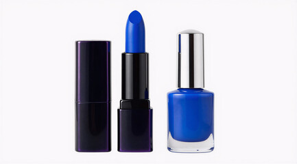 Obraz premium Blue Lipstick and Nail Polish Cosmetic Set Isolated on White