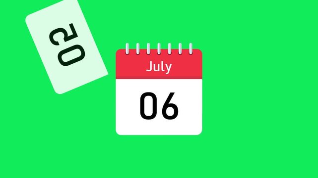 realistic july calendar motion graphics with flipping pages and seamless time flow visualization. july scheduling animation with animated calendar pages and smooth chronological transition effect.