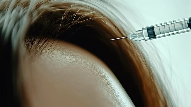 Close up of syringe injecting medicine into a forehead