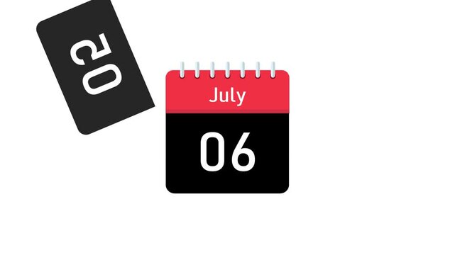 time progression calendar animation showing july days sequence. calendar pages turning loop for july with chroma key background. july calendar flip animation with continuous daily date transitions.