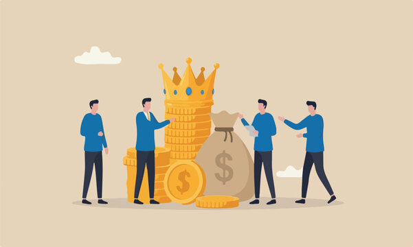 Cash is king fla pillars or investor prepare cash to buy stock in economic crisis concept, stack of money dollar coins and money bag with precious king golden crown