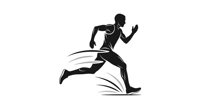 A black and white image of a man running