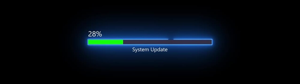 45% System Update bar icon diagrams info graphics animation. Neon loading bar sign background video,4k animation video