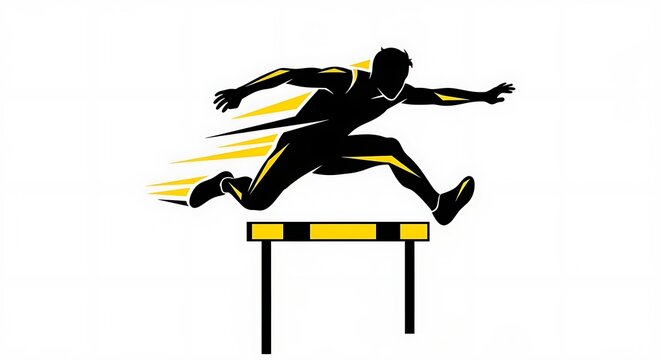 Athlete jumping over hurdle in track and field event