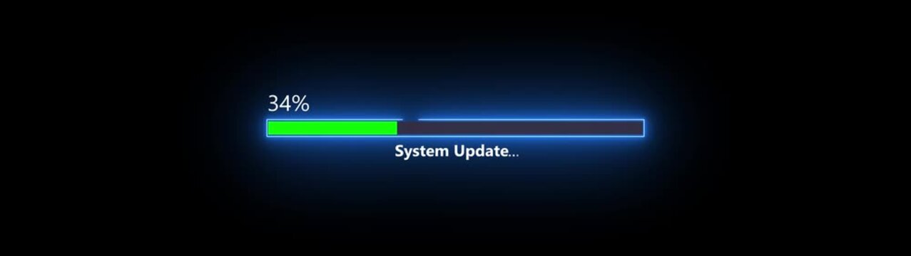 55% System Update bar icon diagrams info graphics animation. Neon loading bar sign background video,4k animation video