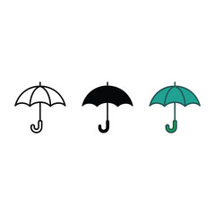 Obraz premium Three umbrella icons outline solid black and teal with black outline