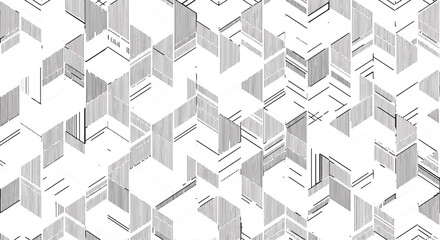 Fototapeta premium Intricate tessellating geometric shapes form a complex, layered background with a subtle 3D effect and monochromatic linear details.