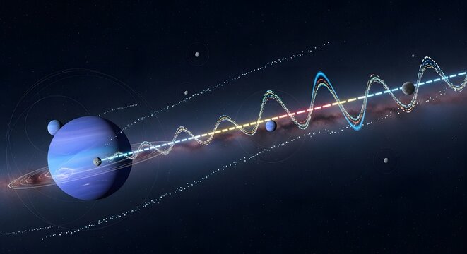 3d illustration of gravitational waves rippling from neutron star collision in deep space with cosmic lighting