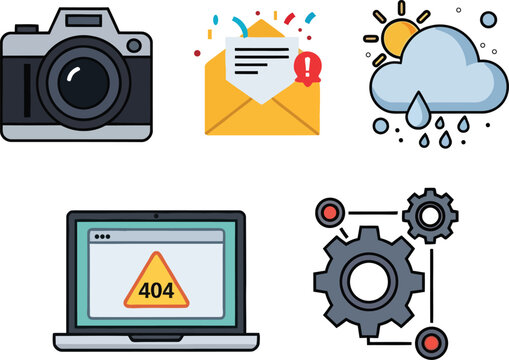 Collection of icons representing common digital and technical issues
