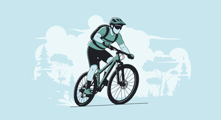 Fototapeta premium Dynamic Mountain Biker Riding Through Scenic Outdoors