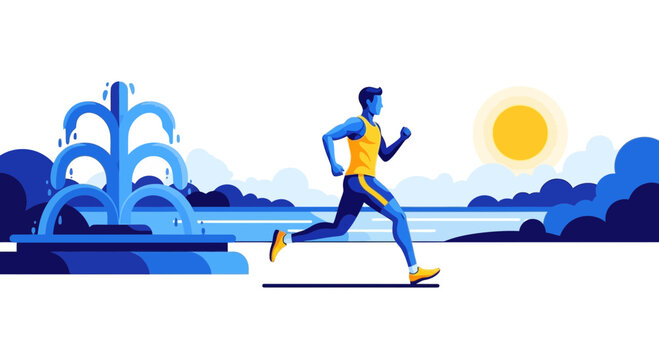 Dynamic Runner Embodies Health and Fitness By The Serene Waterfront