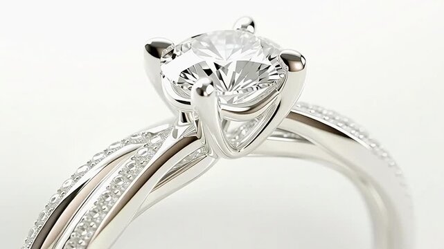White gold solitaire diamond engagement ring rotating