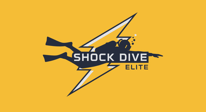 Dynamic Scuba Diver Logo Design With Lightning Bolt Accent