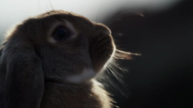 Rabbit Netherlands Dwarf twitching nose and whiskers with cinematic focus, macro detail featuring animal, pet, cute with rodent and mammal elements