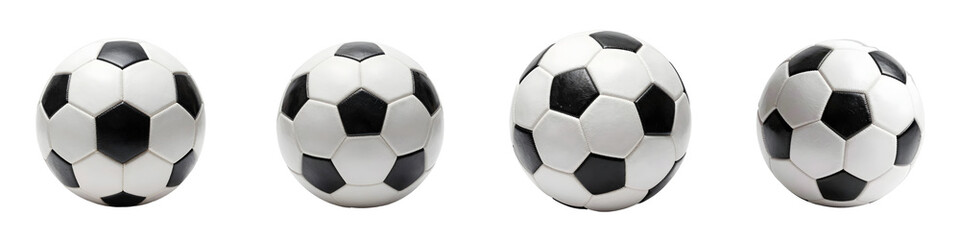 Fototapeta premium Soccer balls in a row isolated on solid black backdrop in studio setting