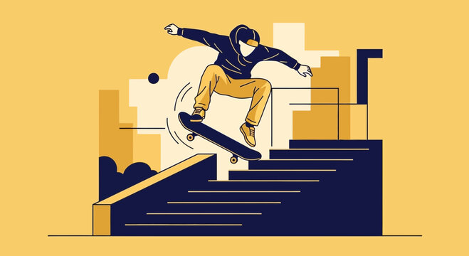 Dynamic Skateboarder Executes Aerial Trick Over City Steps