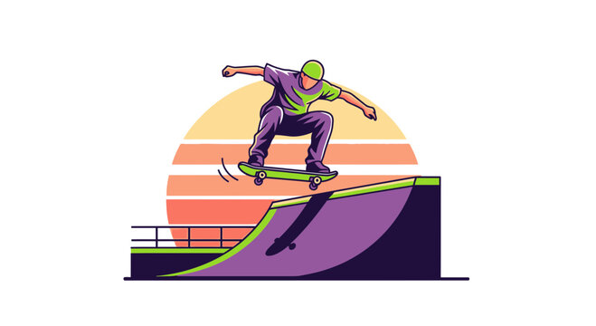 Dynamic Skateboarder Performs Aerial Trick Over Ramp