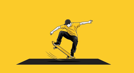 Obraz premium Dynamic Skater Performing A Trick Against Bright Yellow Background