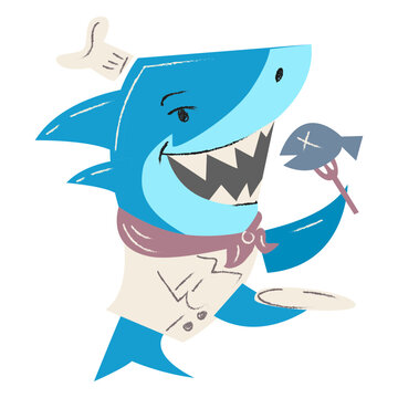 Shark chef fish plate character
