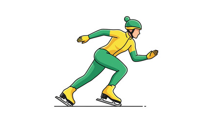 Fototapeta premium Dynamic Speed Skater Athlete In Full Motion On Ice Track Minimalist Style