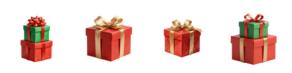 Fototapeta premium Variety of festive gift boxes in red and green against black background