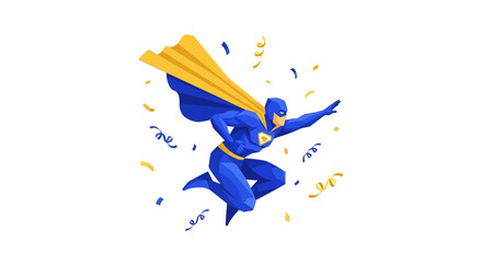 Obraz premium Dynamic Superhero Mid-Flight With Confetti Celebration