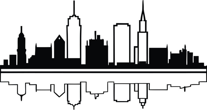 a skyline reflection silhouette outline vector 