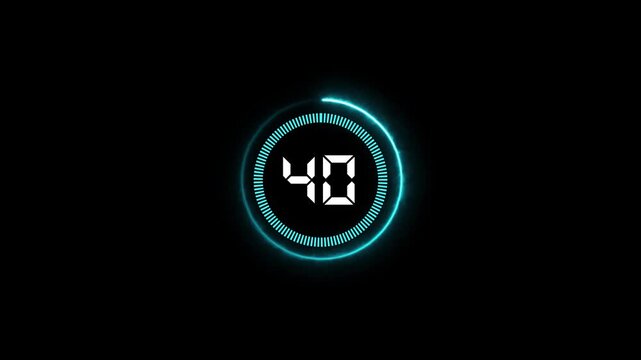 Countdown timer from 45 to 0 seconds real time,waiting 45 second 4K animation video,Glowing neon countdown second with digital clock time.