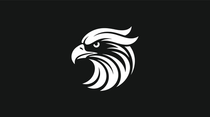 Fototapeta premium Vector graphic illustration of a strong eagle head in profile with dynamic feathers and a sharp beak on black background